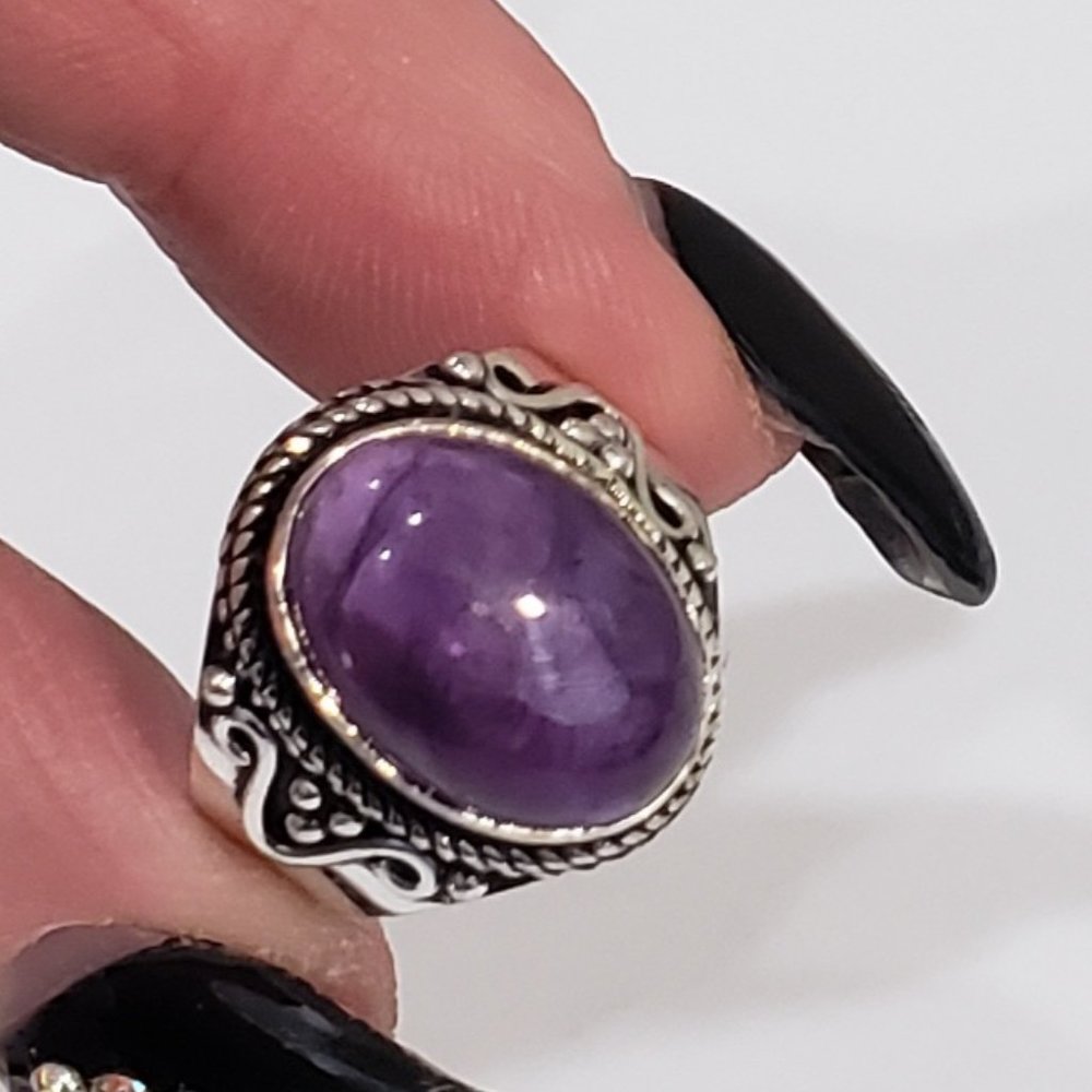 Hand Crafted Purple Gemstone Silver Accent Ring